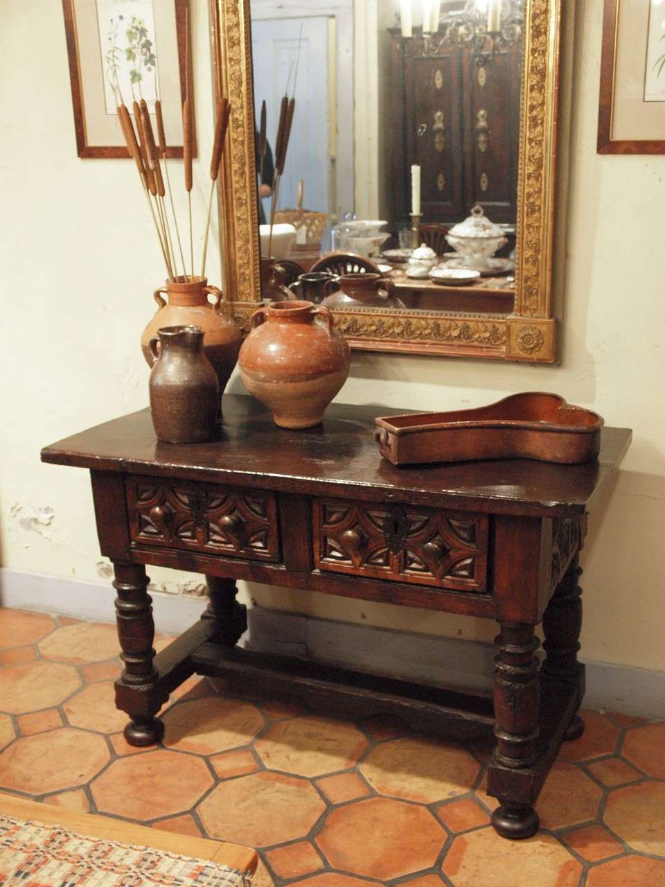 Late Renaissance Carved Walnut Table with Drawers 2