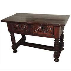 Late Renaissance Carved Walnut Table with Drawers