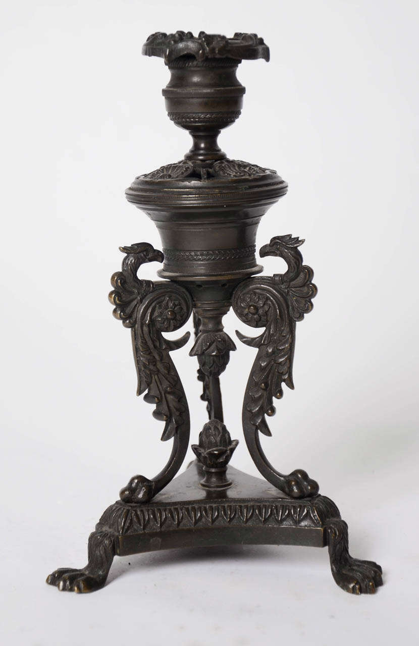 Neoclassical Pair of Regency Bronze Candlesticks
