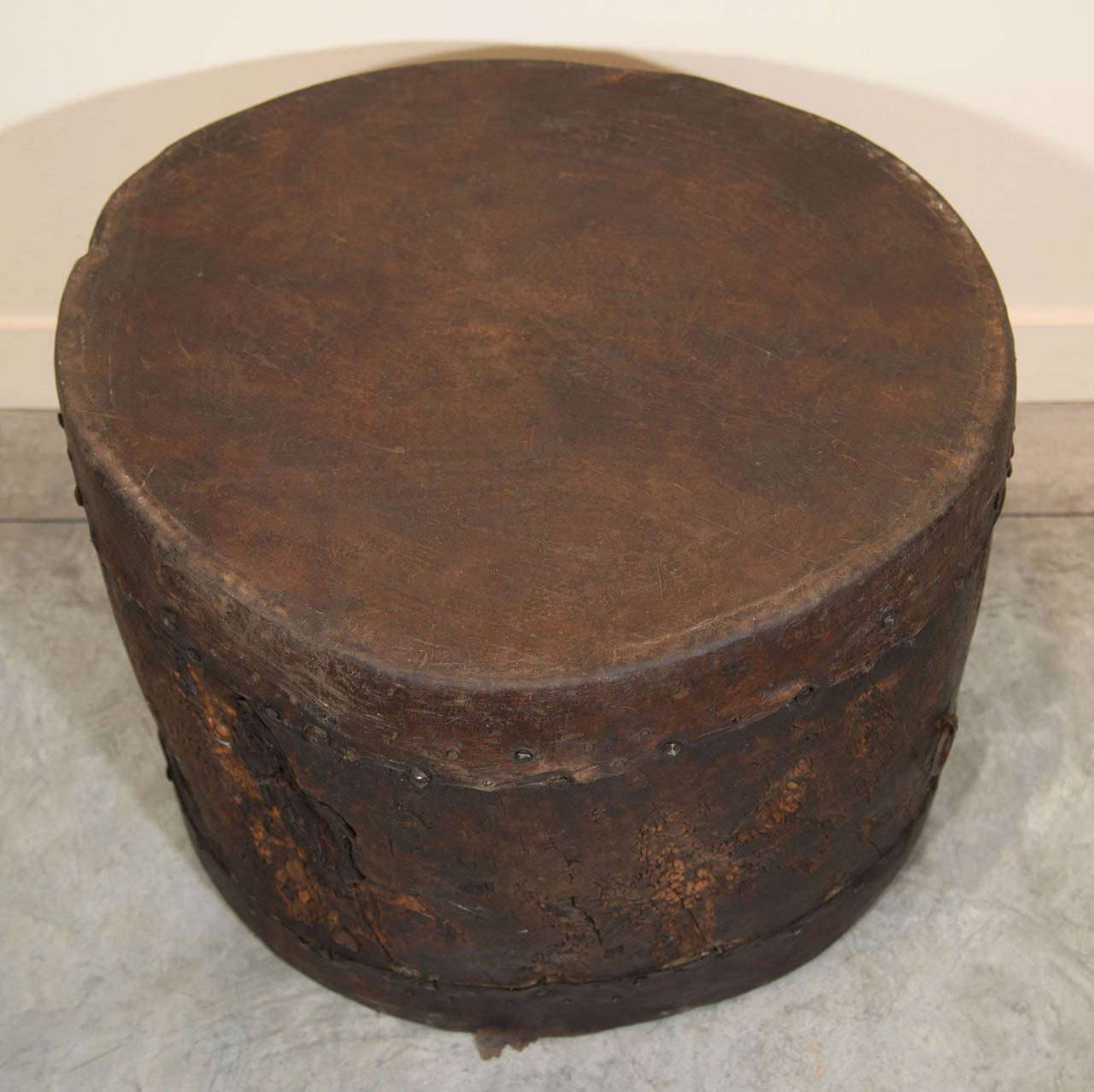 19th Century Large Antique Poplar Wood Drum