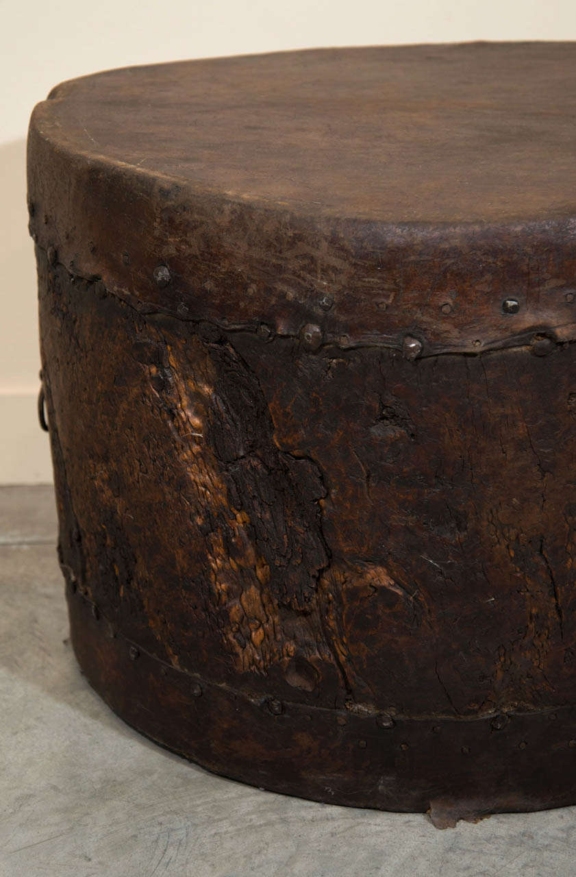 Large Antique Poplar Wood Drum 1