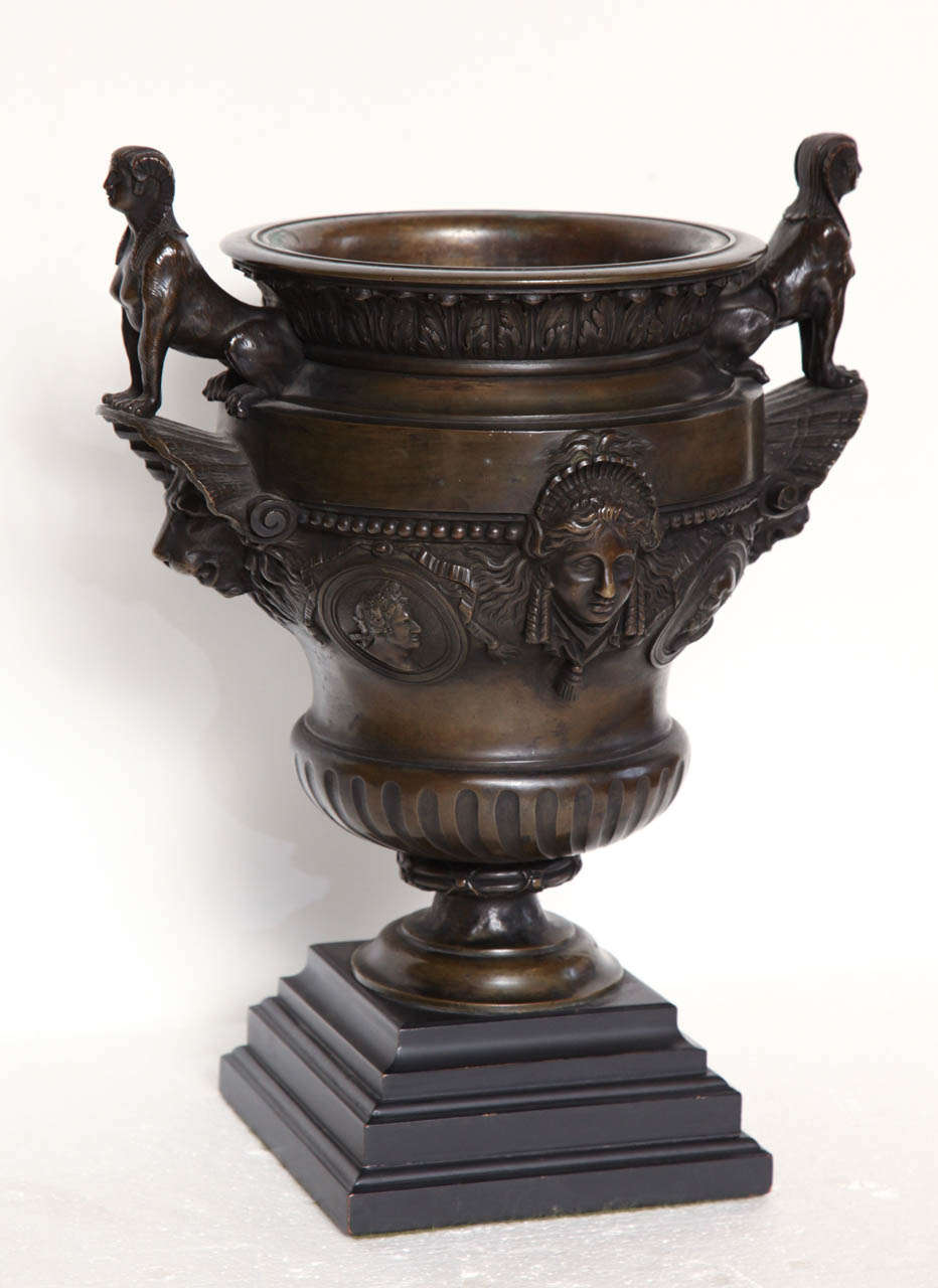 19th Century French Grand Tour Bronze Urn on a Wooden Base