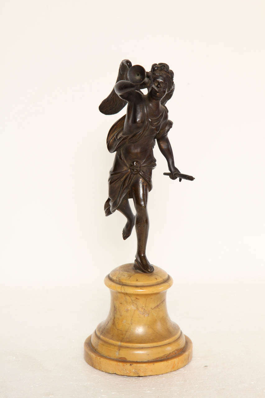 19th Century Italian, Grand Tour, Bronze of an Angel on a Sienna Marble Base