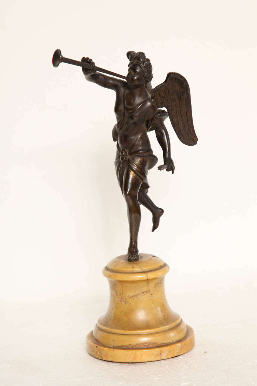 Grand Tour 19th Century Bronze  Winged Figure on a Sienna Marble Base For Sale