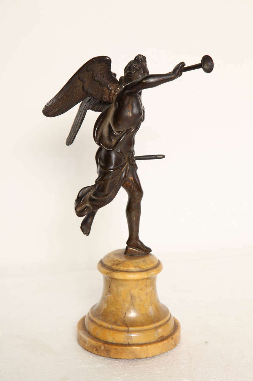 Italian 19th Century Bronze  Winged Figure on a Sienna Marble Base For Sale