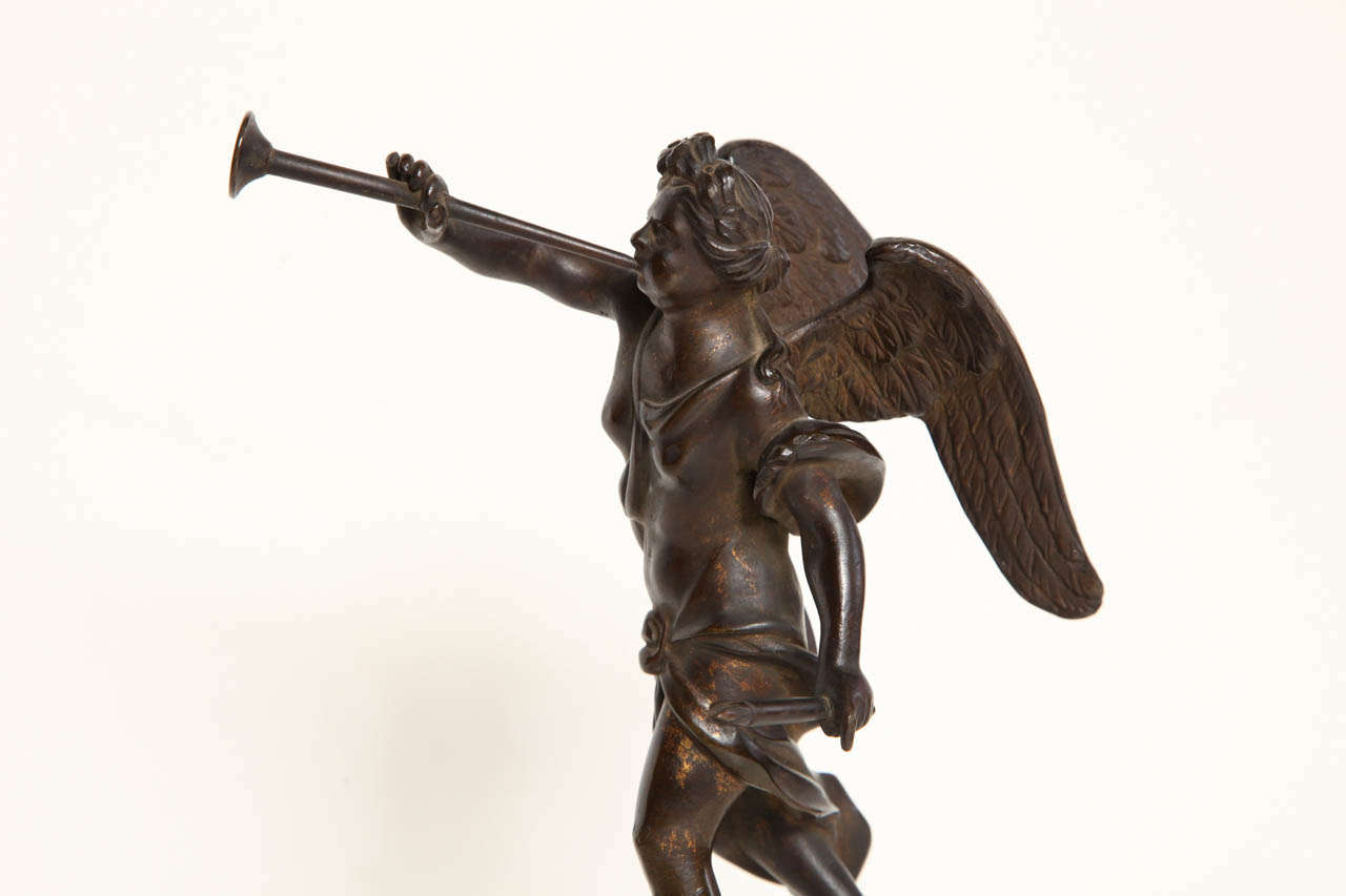 19th Century Bronze  Winged Figure on a Sienna Marble Base For Sale 2