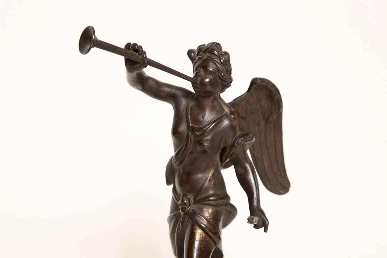 19th Century Bronze  Winged Figure on a Sienna Marble Base For Sale 3