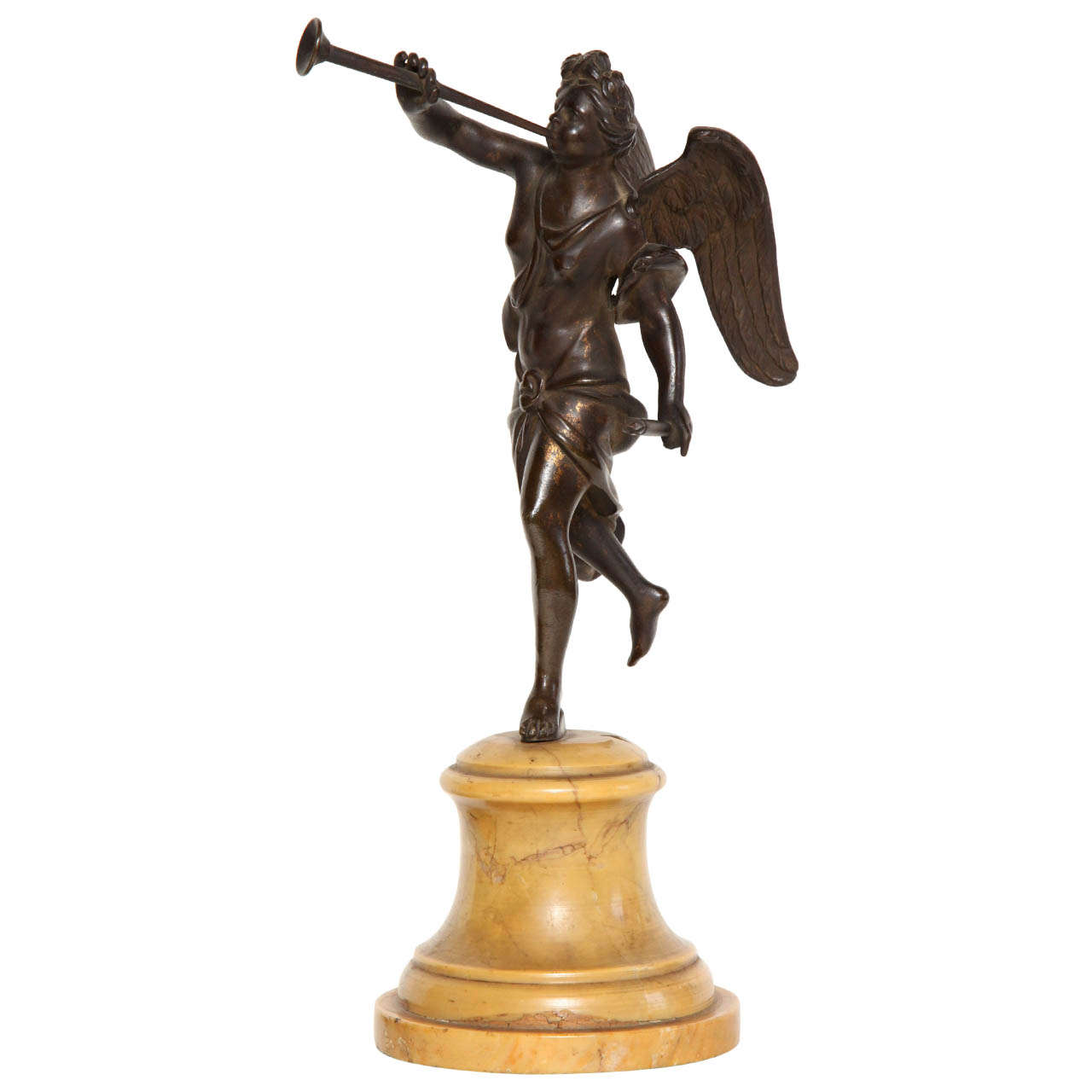 19th Century Bronze  Winged Figure on a Sienna Marble Base For Sale