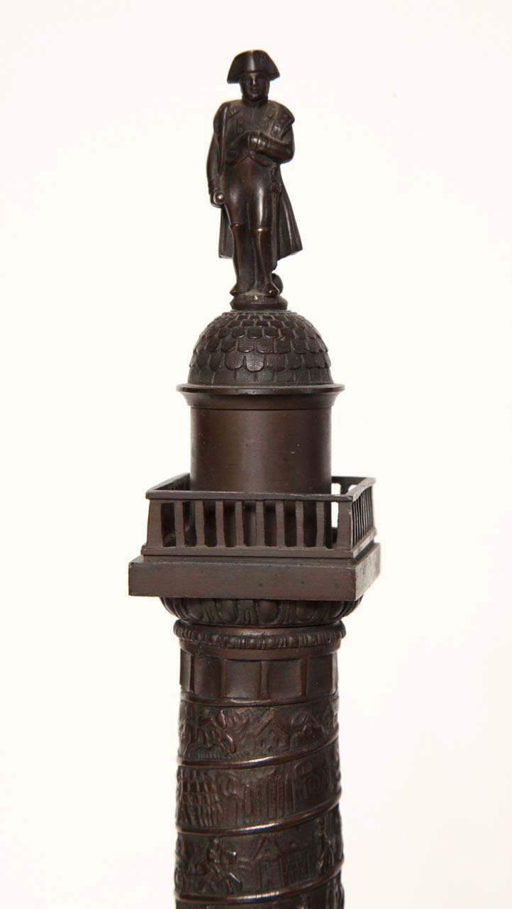Grand Tour 19th Century Bronze Place Vendome Column on a Marble Base For Sale
