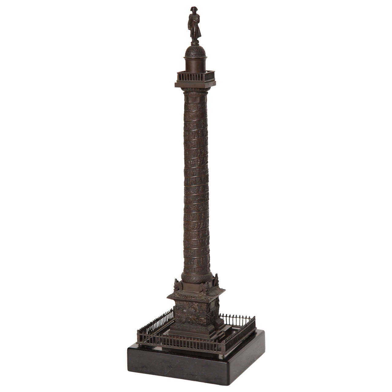 19th Century Bronze Place Vendome Column on a Marble Base For Sale