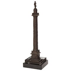 19th Century Bronze Place Vendome Column on a Marble Base