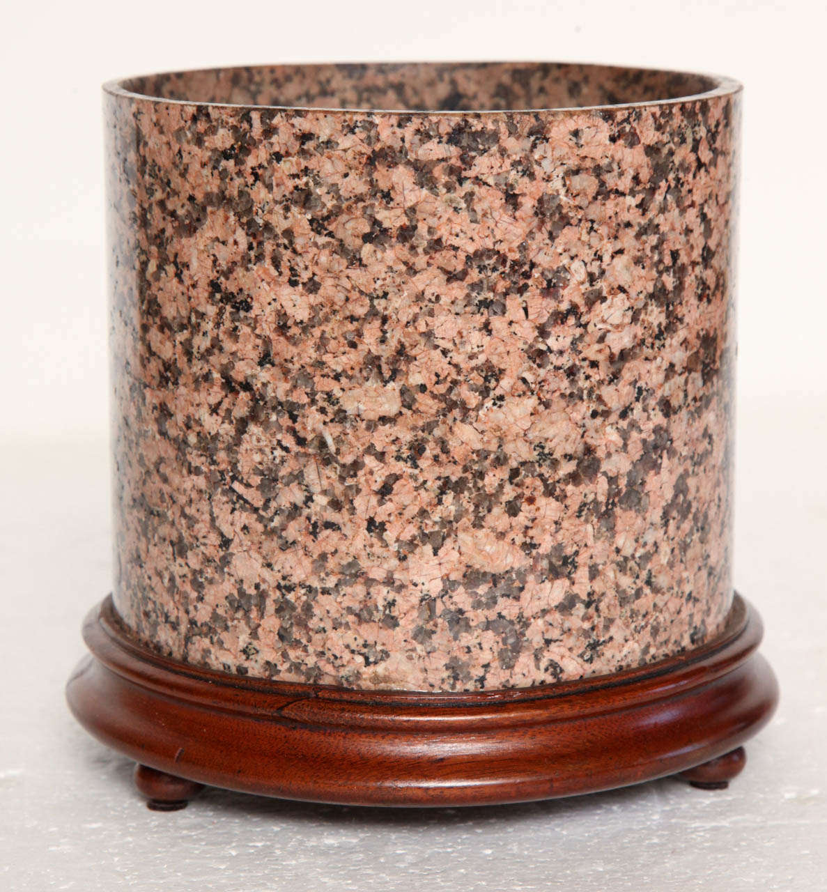 19th Century English, Pink Granite Cylinder with Wooden Base