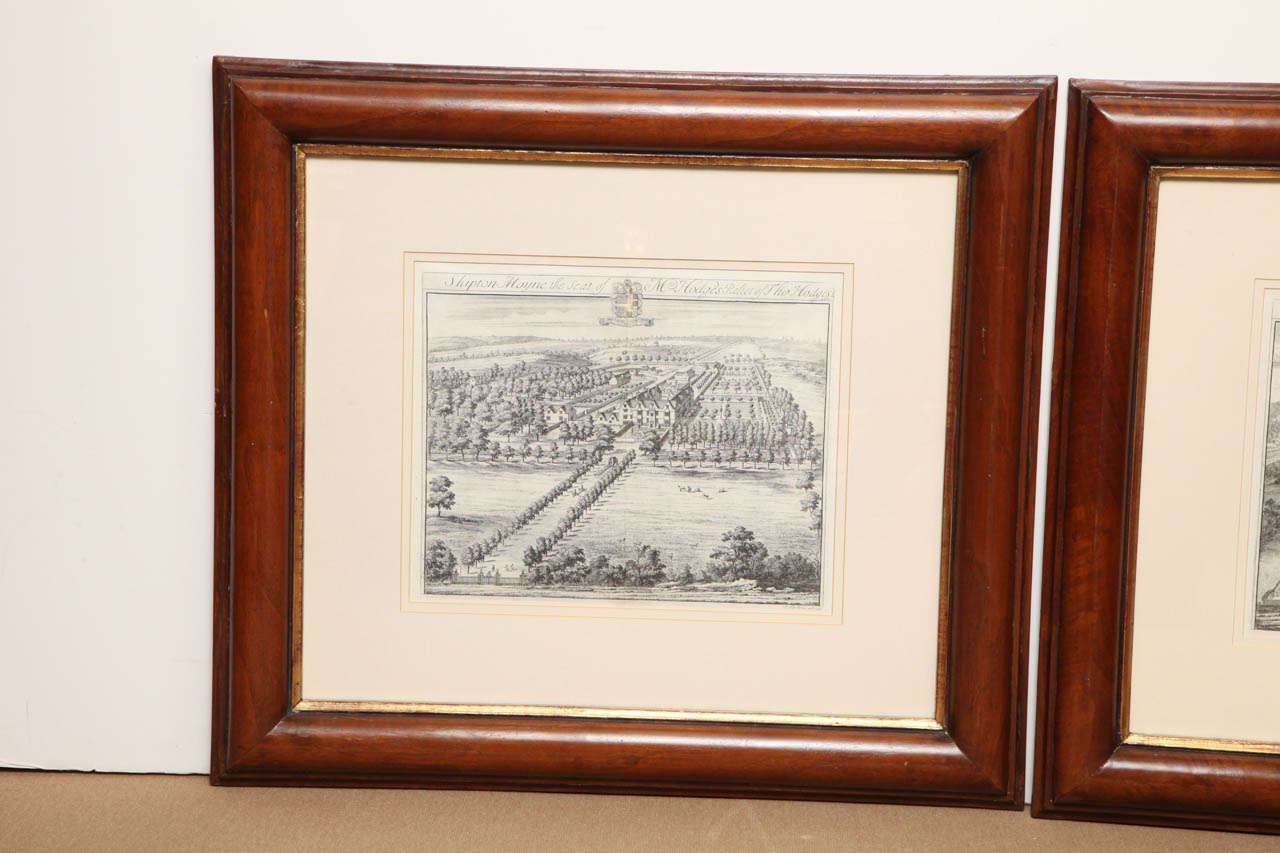 Mahogany Two late 18th Century English Engravings of Country House Views
