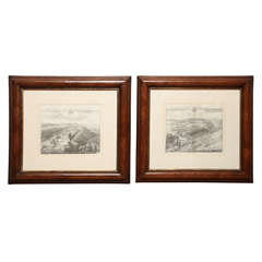 Antique Two Late 18th Century English Engravings of Country House Views