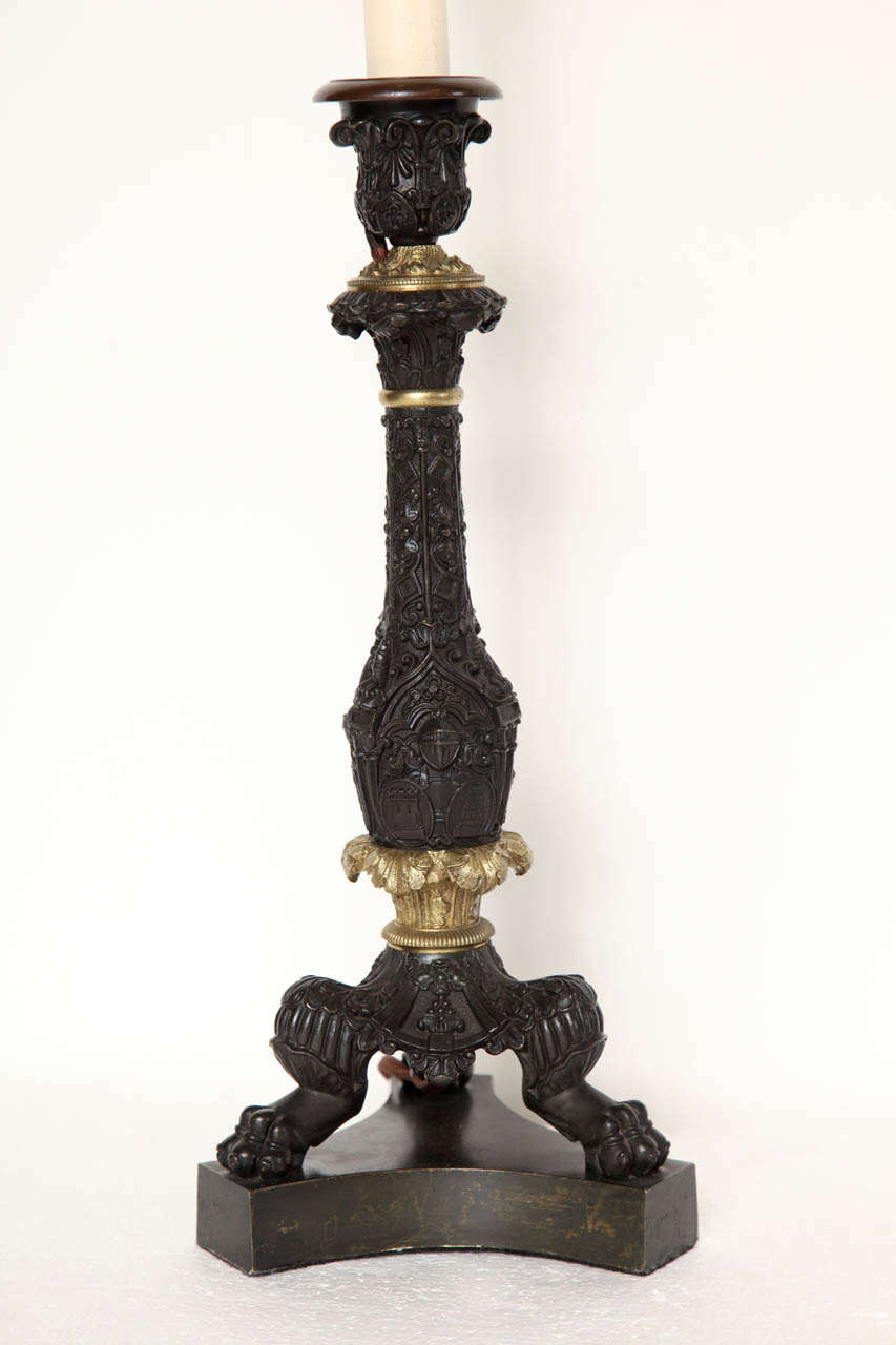 19th Century French, Bronze Candlestick Converted to a Lamp For Sale 1