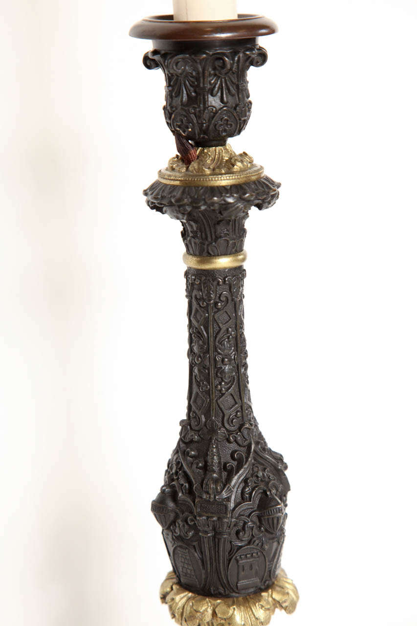 19th Century French, Bronze Candlestick Converted to a Lamp For Sale 2