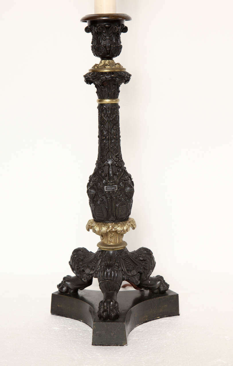 19th Century French, Bronze Candlestick Converted to a Lamp For Sale 3