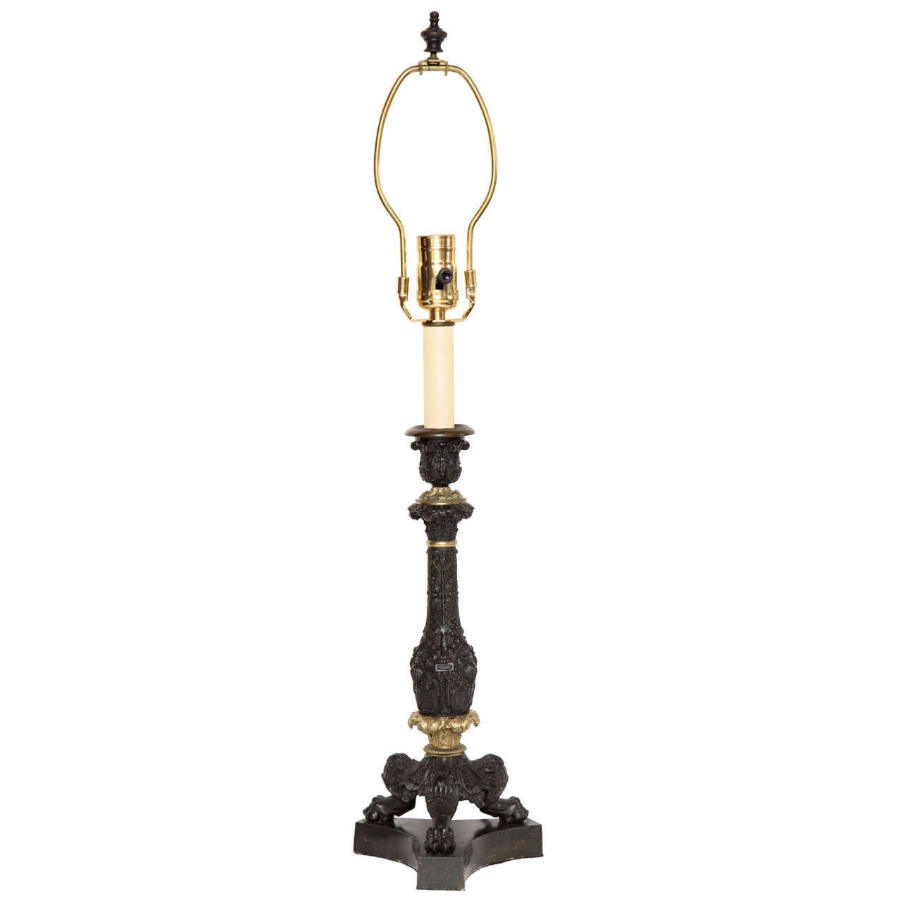 19th Century French, Bronze Candlestick Converted to a Lamp For Sale