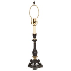 19th Century French, Bronze Candlestick Converted to a Lamp
