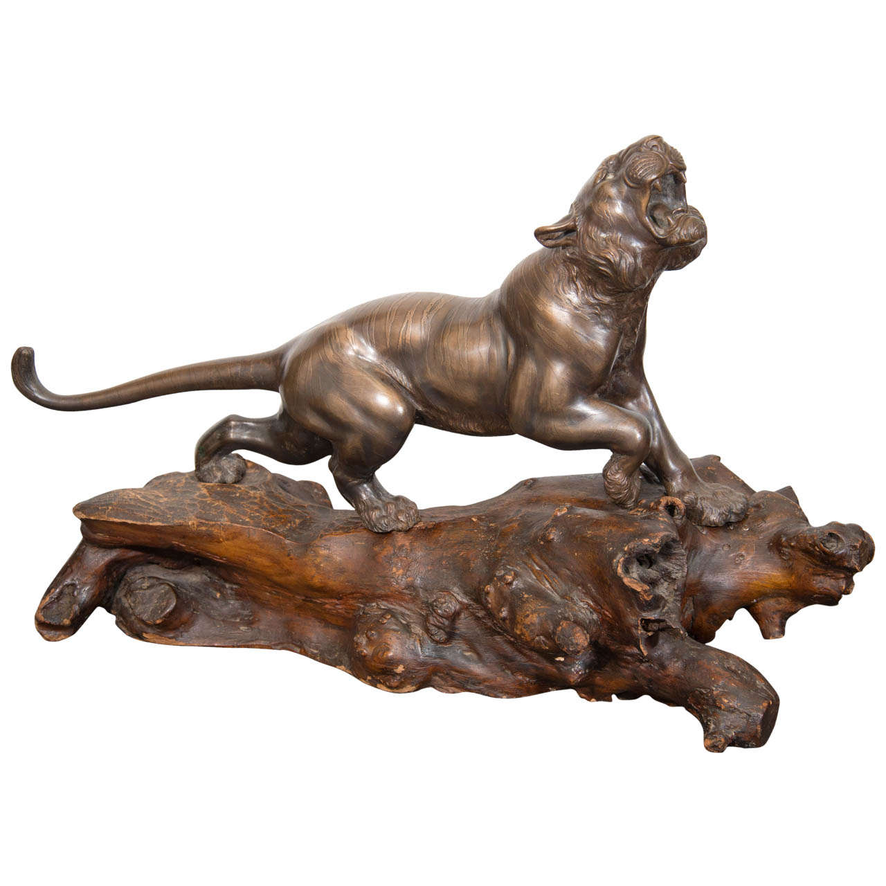A 19th Century Japanese Bronze Tiger Sculpture, Signed For Sale