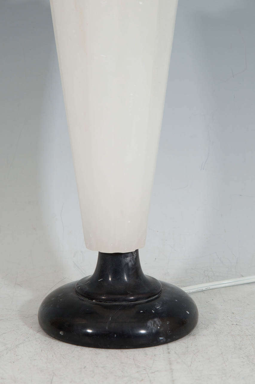 Mid-Century Modern A Mid Century Pair of Alabaster Table Lamps on Marble Bases