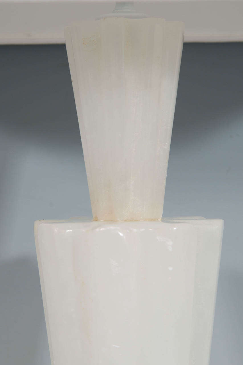 20th Century A Mid Century Pair of Alabaster Table Lamps on Marble Bases