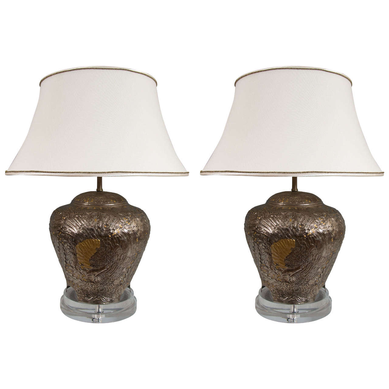 A Pair of Hammer Pewter and Brass Table Lamps
