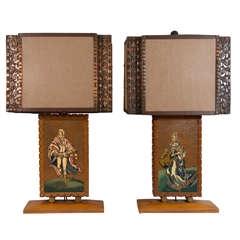 A Mid Century Pair of Enameled & Copper Table Lamps by Albert Gilles 9