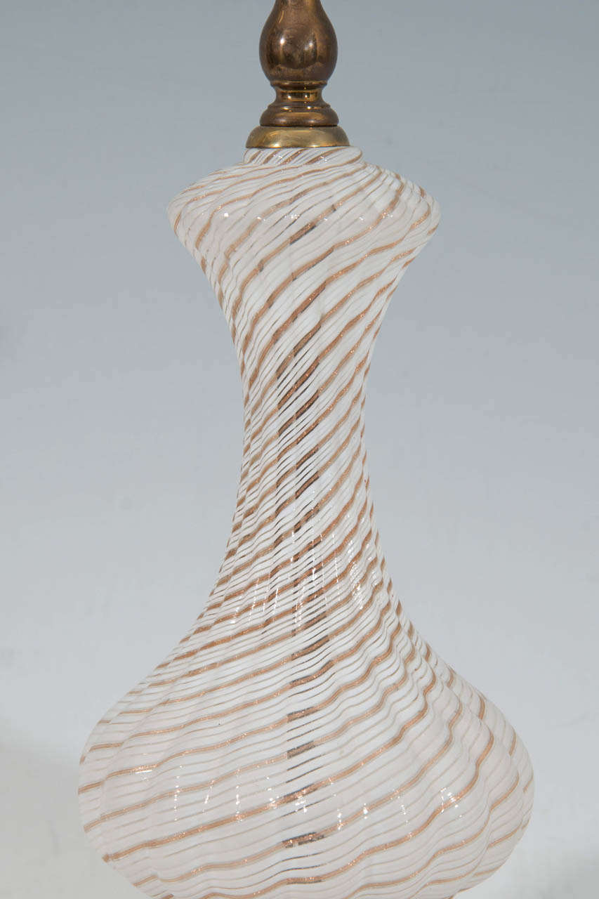 Italian Mid Century Pair of Murano Latticino Glass Table Lamps