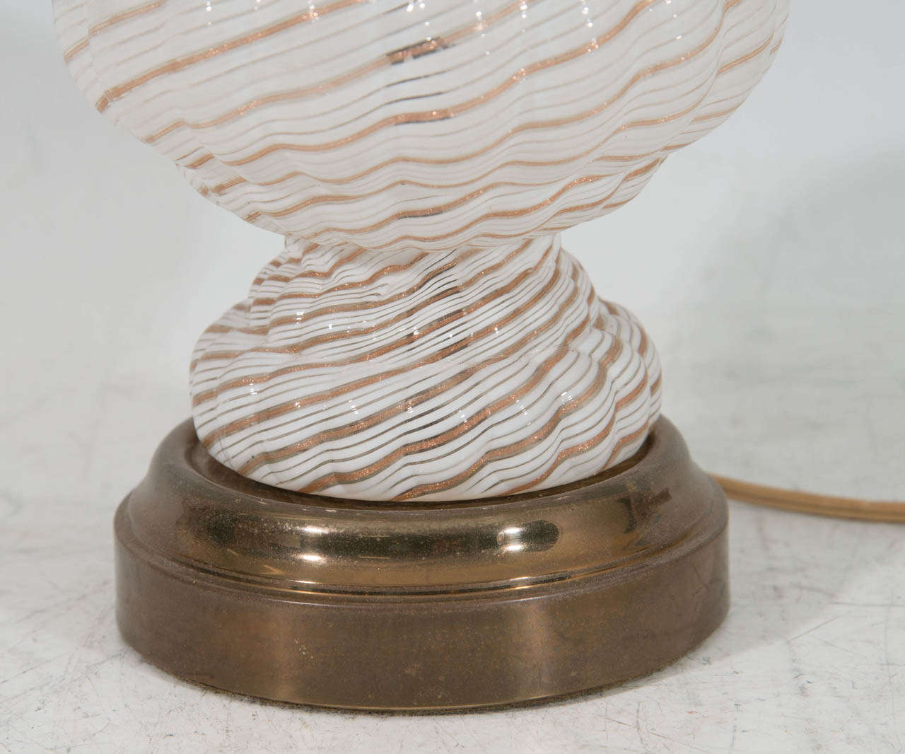 Mid-20th Century Mid Century Pair of Murano Latticino Glass Table Lamps