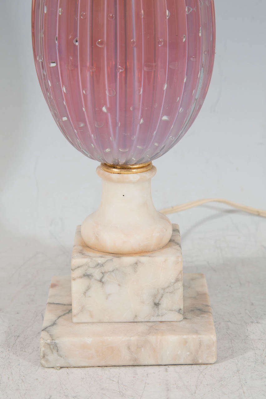 Mid-Century Modern A Mid Century Pair of Pink Murano and Marble Table Lamps