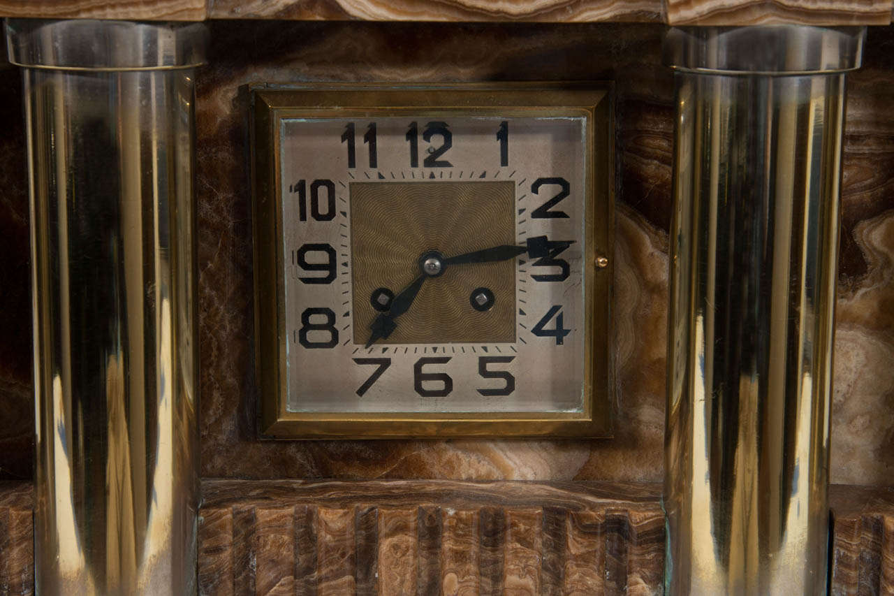 Stupendous Art Deco Bronze & Onyx Clock In Excellent Condition For Sale In Mount Penn, PA