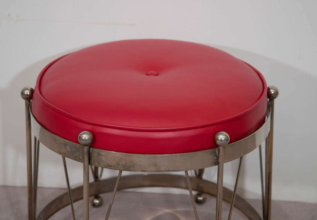 Mid-Century Modern A Mid Century Chrome Drum Bench With Red Leather Upholstery