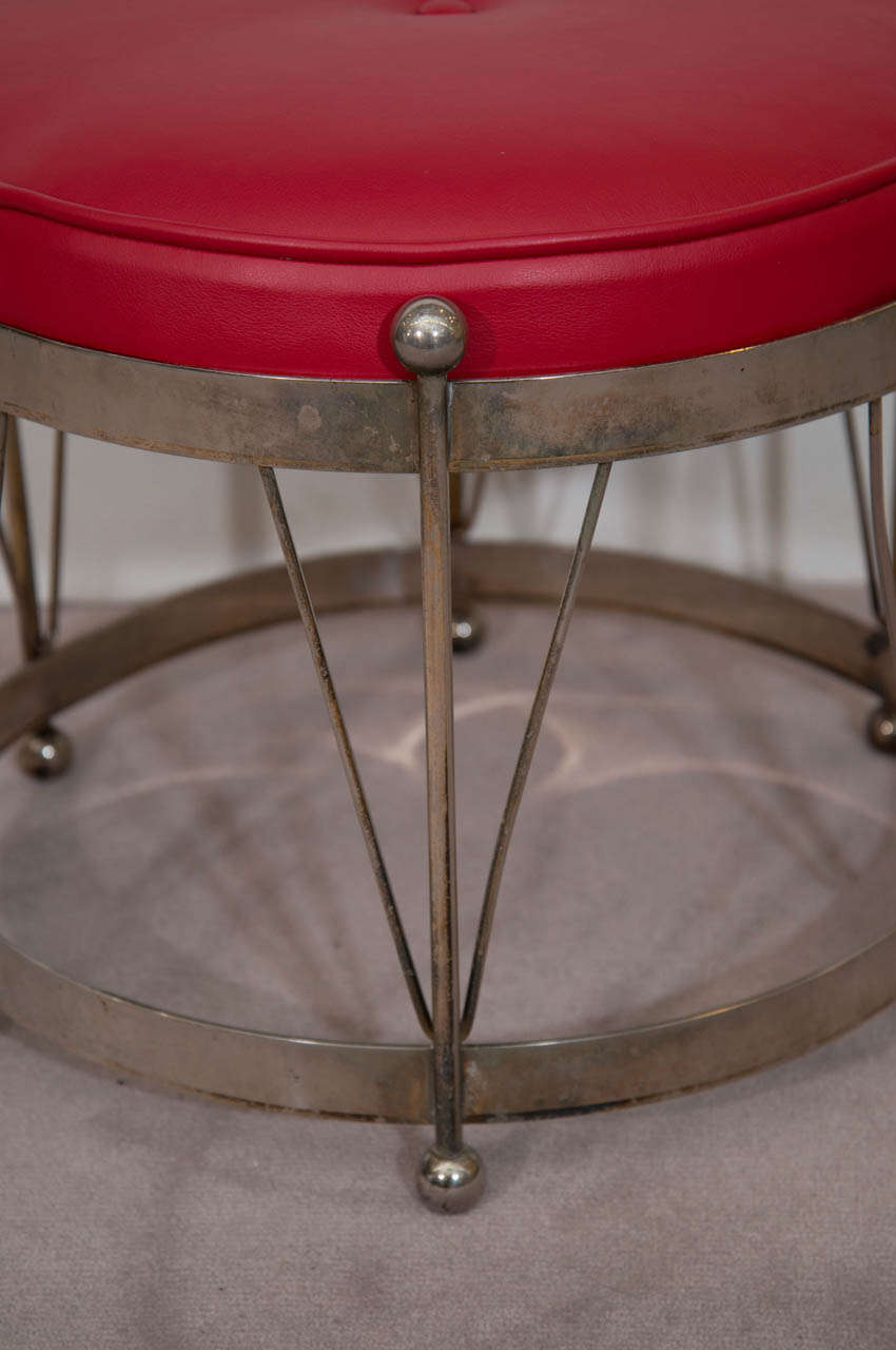 A Mid Century Chrome Drum Bench With Red Leather Upholstery In Good Condition In New York, NY