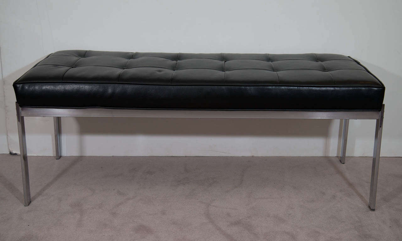 A Mid Century Black Leather And Chrome Selig Bench At 1stdibs A Vintage Chrome Bench Newly Re Upholstered In Black Leather By Selig Good