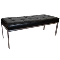 A Mid Century Black Leather and Chrome Selig Bench