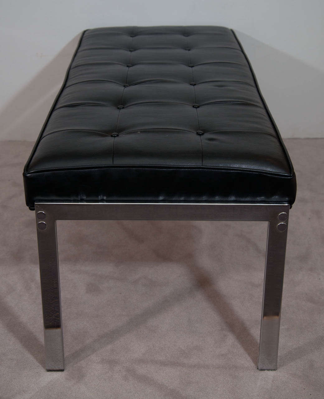 Mid-Century Modern A Mid Century Black Leather and Chrome Selig Bench