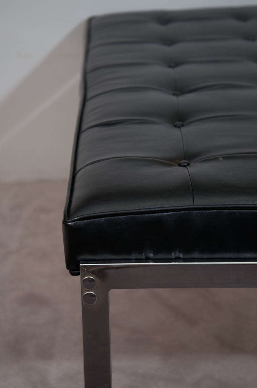 American A Mid Century Black Leather and Chrome Selig Bench