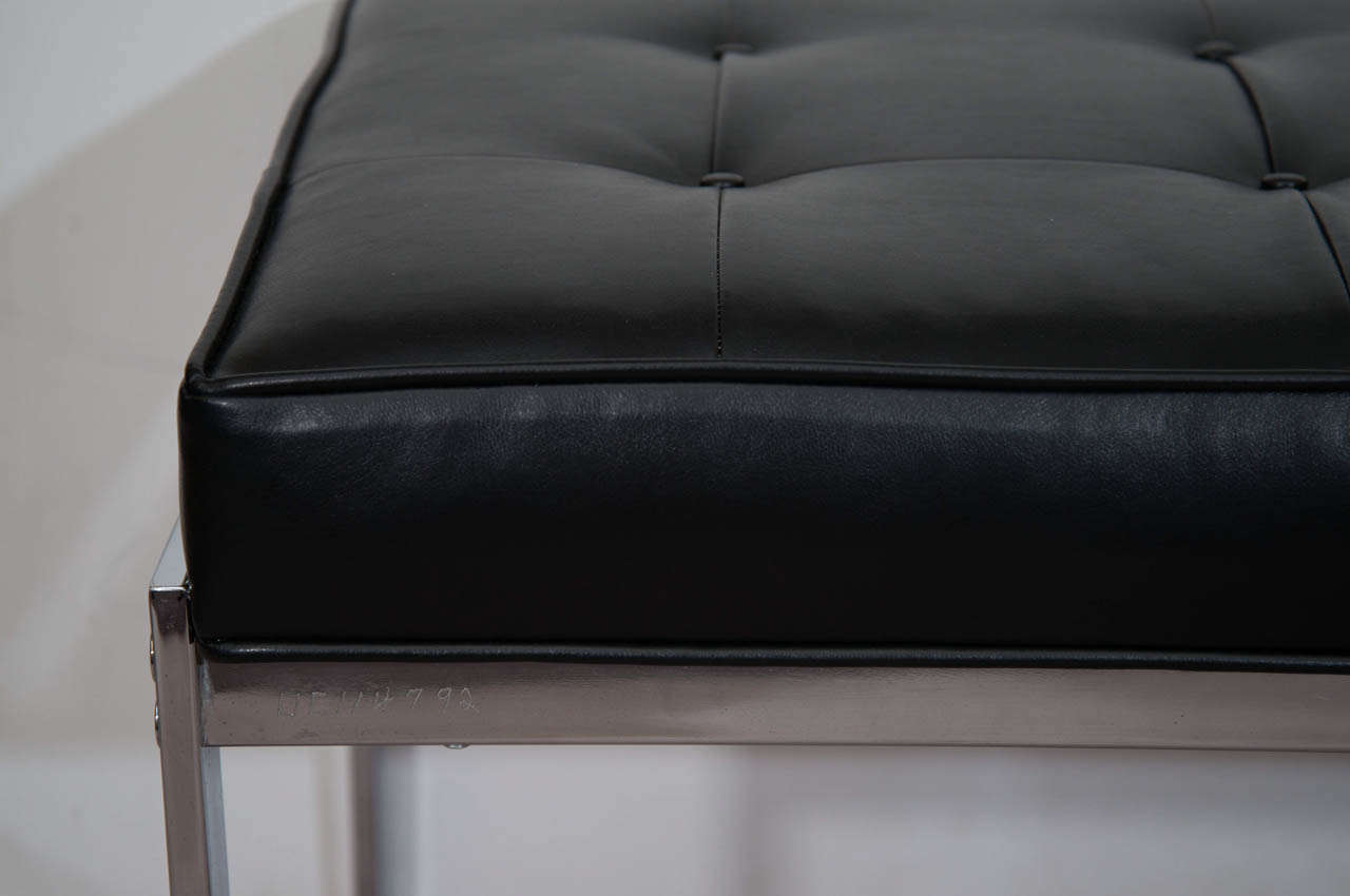 A Mid Century Black Leather and Chrome Selig Bench In Good Condition In Astoria, NY