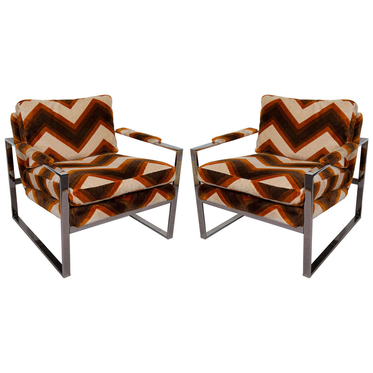 A Mid Century Pair of Flat Bar Milo Baughman Lounge Chairs