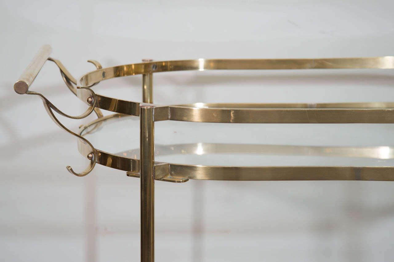 Mid-Century Modern A Mid Century Italian Brass and Glass Bar Cart