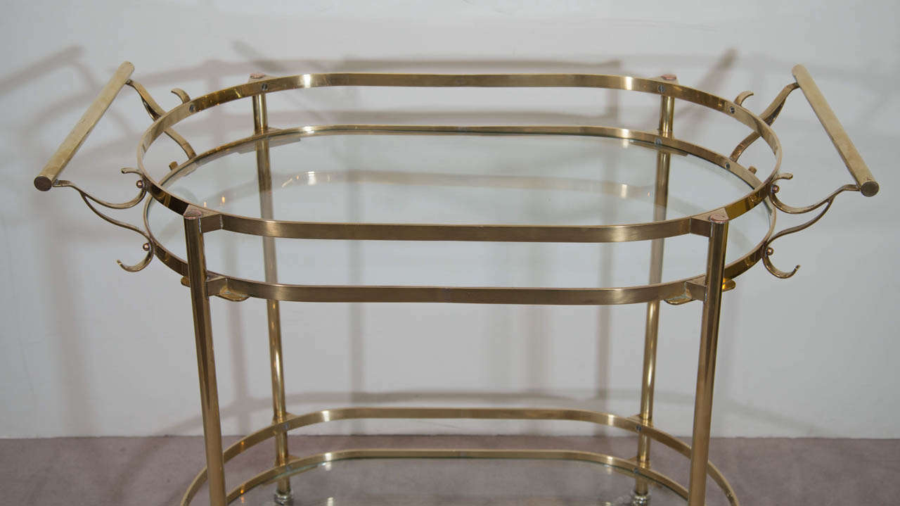 20th Century A Mid Century Italian Brass and Glass Bar Cart