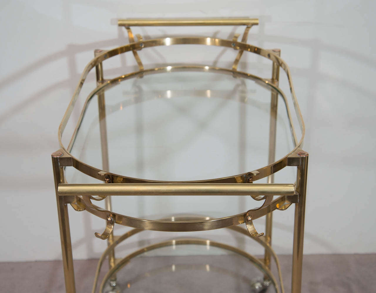 A Mid Century Italian Brass and Glass Bar Cart 2