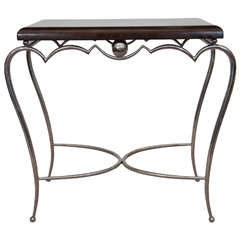 A Stainless Steel Console Table with Macassar Ebony Top