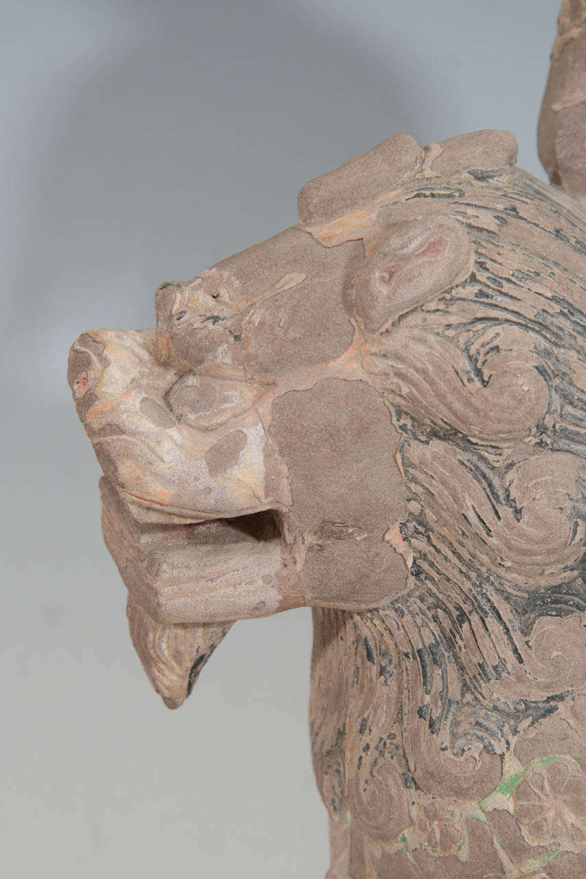 A Tang Dynasty Guanyin Riding on a Buddhist Lion In Fair Condition In New York, NY