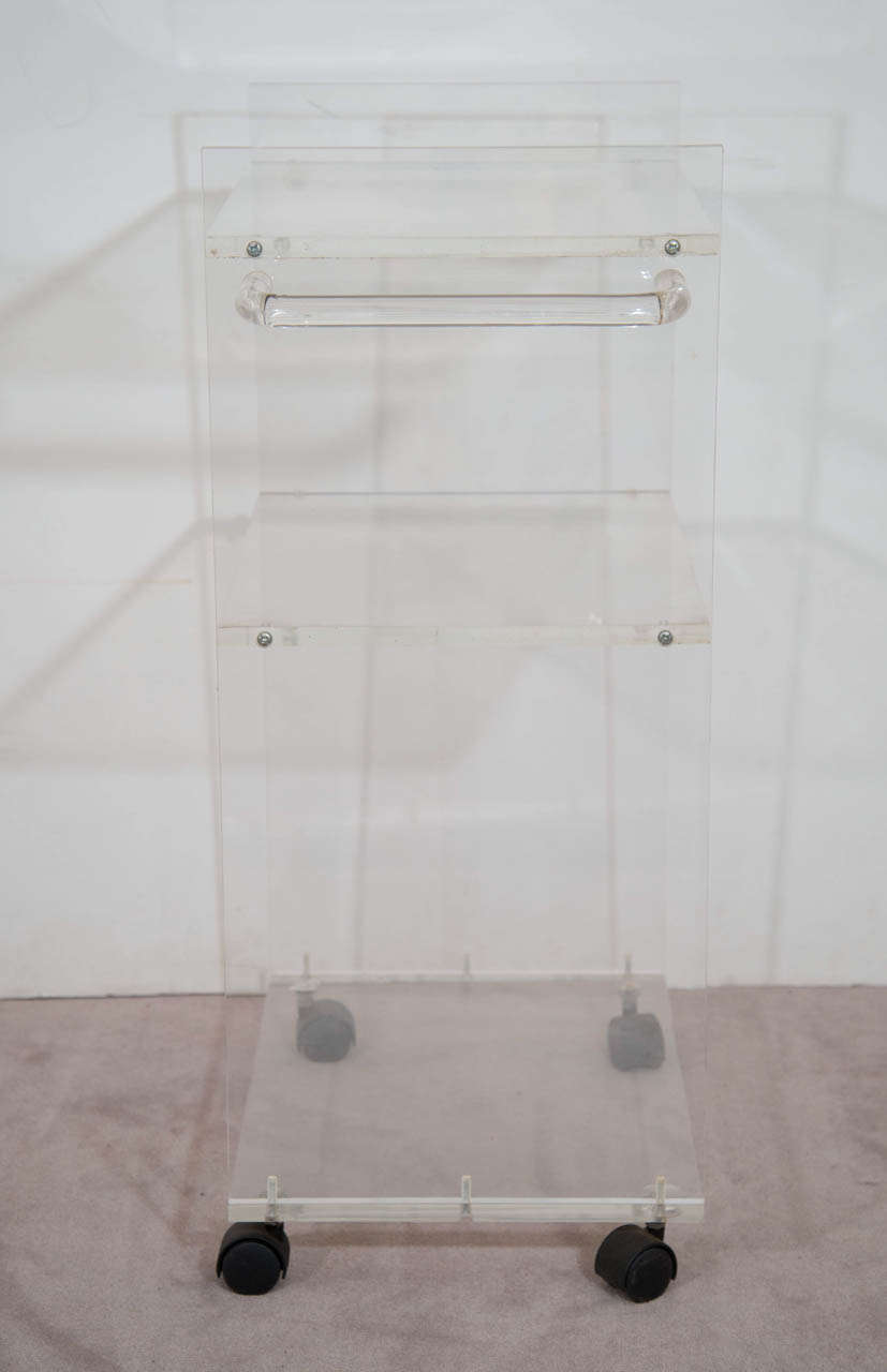 A Three-Tier Lucite Bar Cart on Casters In Good Condition In New York, NY