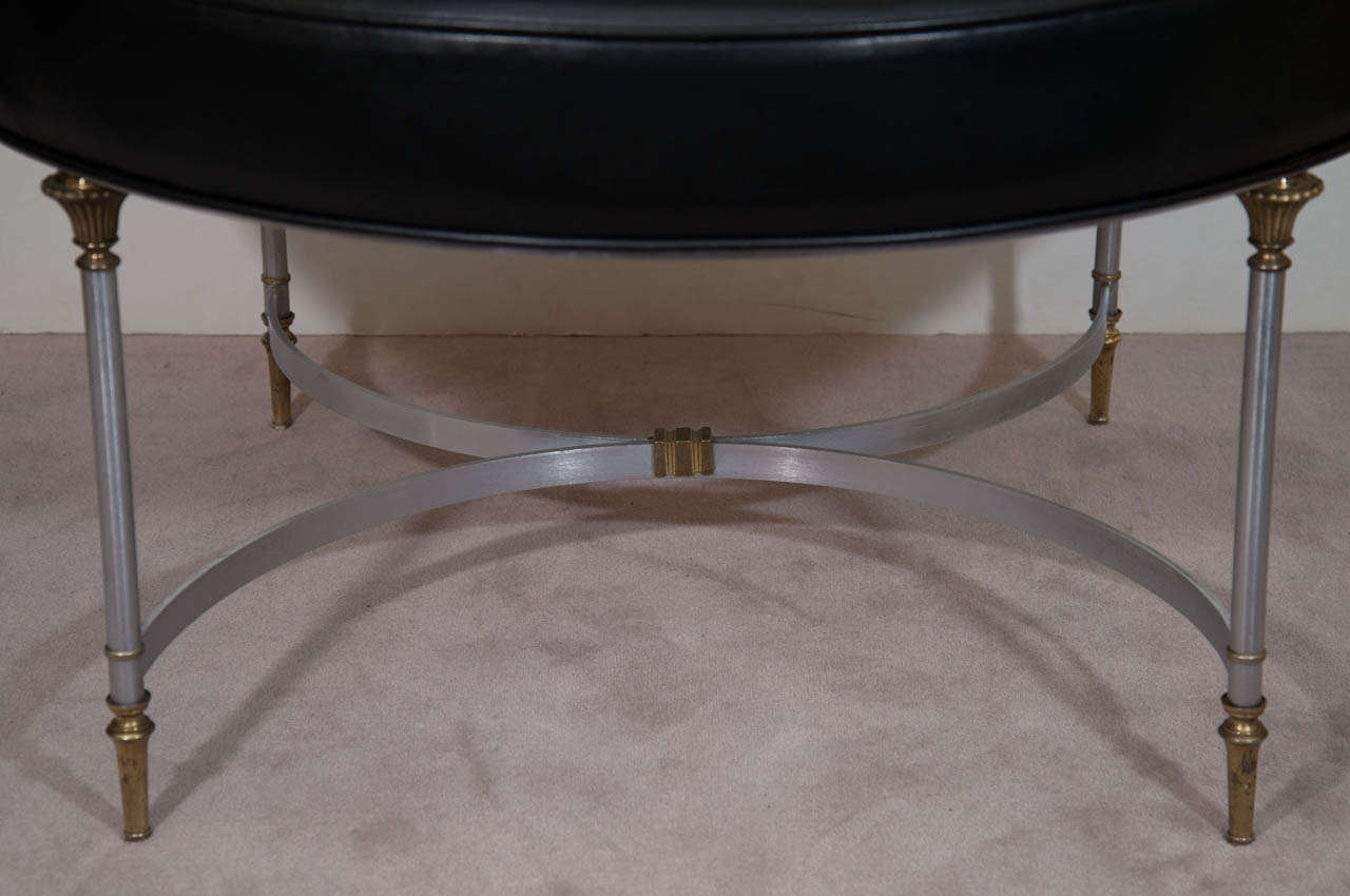 French A Mid Century Maison Jansen Black Leather Circular Ottoman