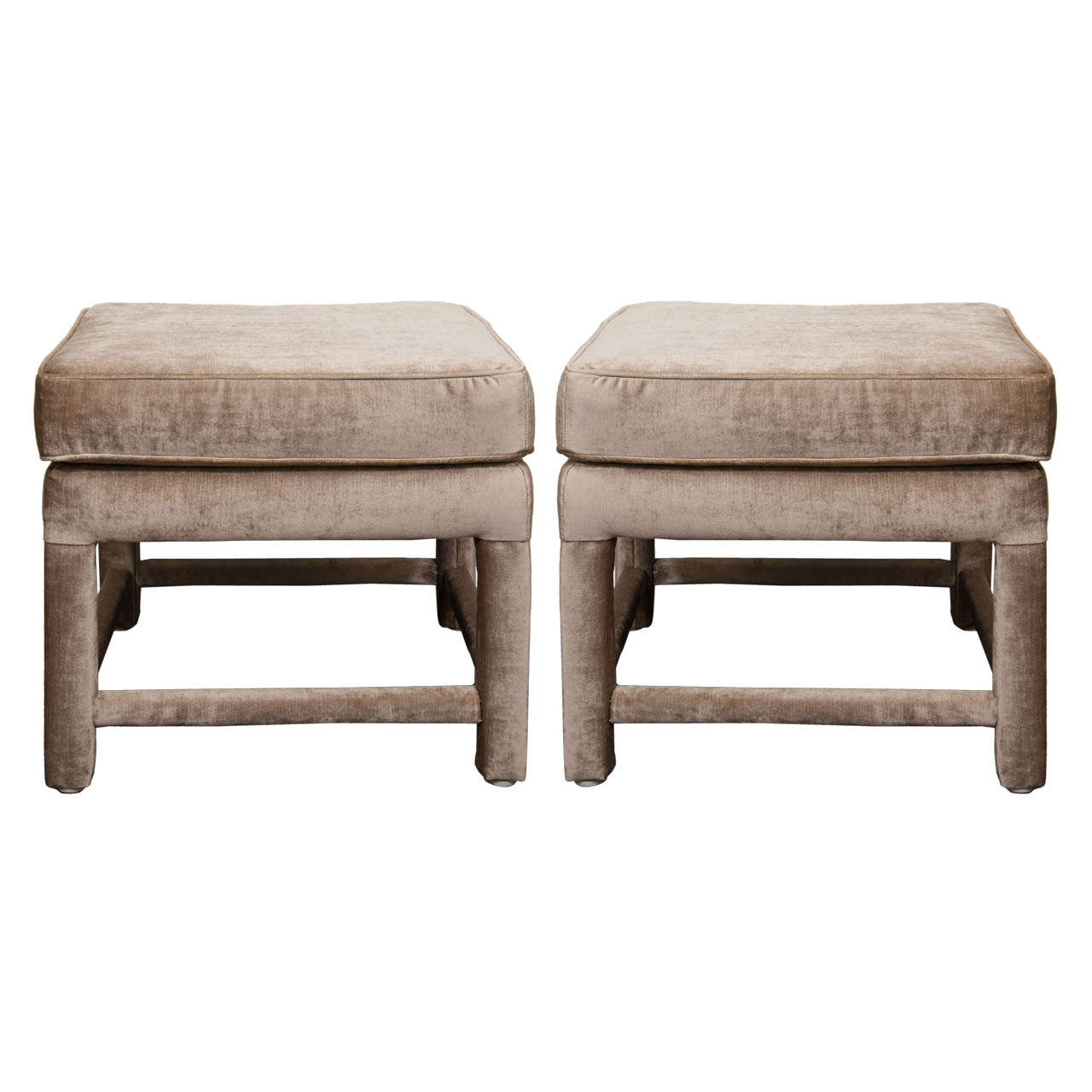 A Mid Century Pair of Champagne Velvet Upholstered Benches