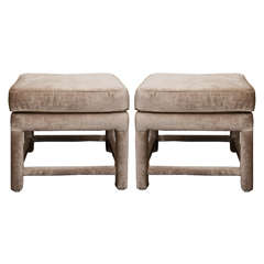 A Mid Century Pair of Champagne Velvet Upholstered Benches