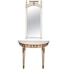 Vintage French Louis XVI Style Demi Lune Table and Wall Mirror